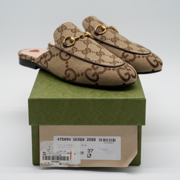 size 37G 7 US Gucci Jumbo GG Princetown Horsebit Mules Slip On Beige Brown - Picture 13 of 14